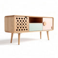 Wooden TV stand with color drawers and decorative panel 90 x 40 x 50cm