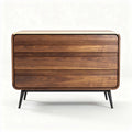 Walnut wood dresser with four drawers and sleek black metal legs 75 x 45 x 80cm