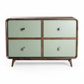 Wooden storage cabinet with four drawers in green and walnut finish 90 x 45 x 75cm