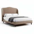 Upholstered bed frame with vertical stitching and wooden legs 210 x 180 x 100cm