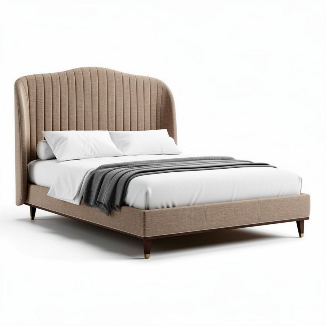 Upholstered bed frame with vertical stitching and wooden legs 210 x 180 x 100cm
