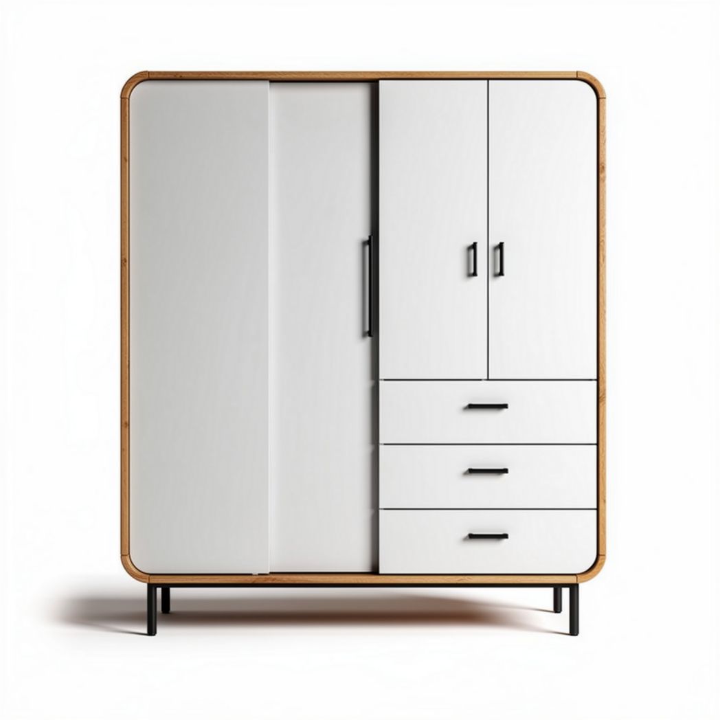 Modern wooden storage cabinet with sleek white finish and black accents 180 x 120 x 40cm