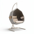 Hanging wicker chair with cushion for indoor and outdoor use light gray 100 x 80 x 120cm