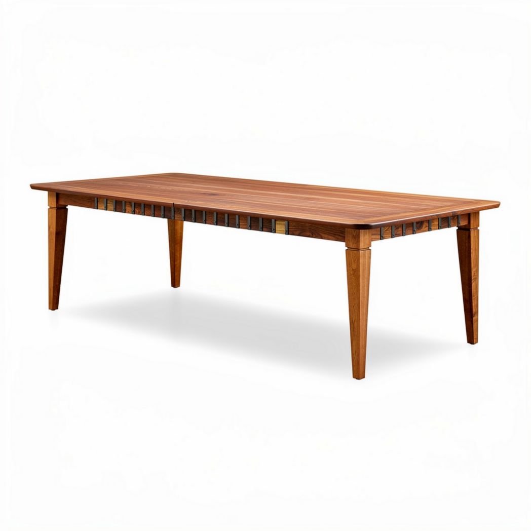 Solid wood dining table with inlaid design 72 x 36 x 30 inches brown