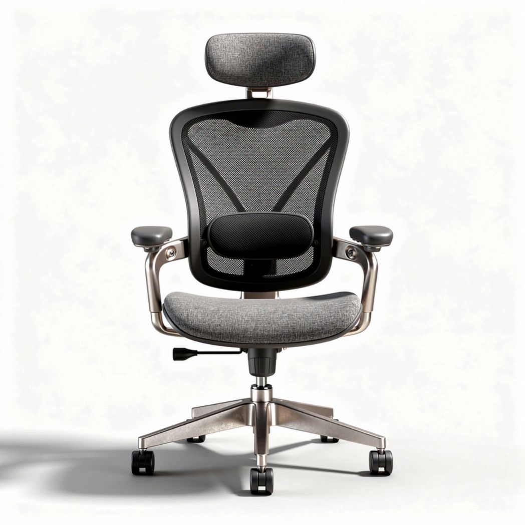Mesh ergonomic office chair with adjustable headrest and lumbar support