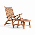 Wooden recliner chair with matching footrest for outdoor use