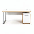 White modern desk with drawer and steel legs 140 x 70 x 75cm for office use