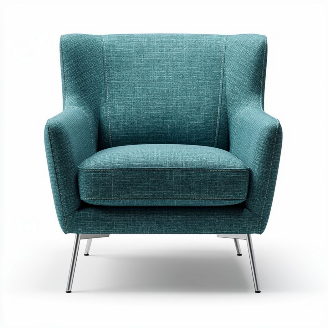 Teal upholstered armchair with stainless steel legs 70 x 80 x 85cm