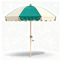 Outdoor beach umbrella with teal and cream canopy adjustable height 200 x 200 x 250cm