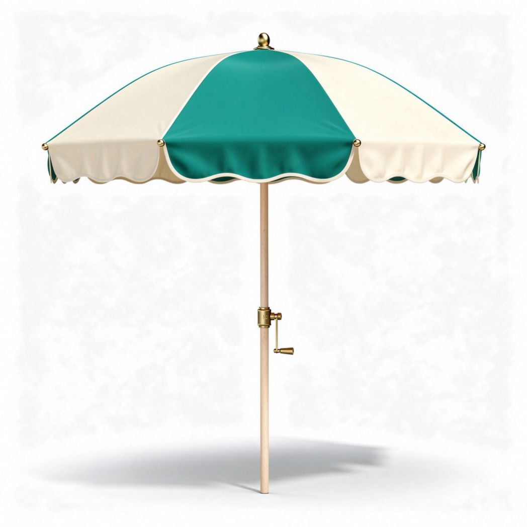 Outdoor beach umbrella with teal and cream canopy adjustable height 200 x 200 x 250cm