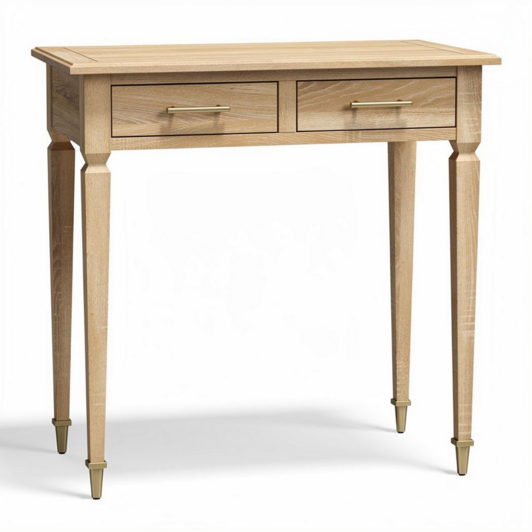 Wooden console table with two drawers natural finish 80 x 40 x 75cm