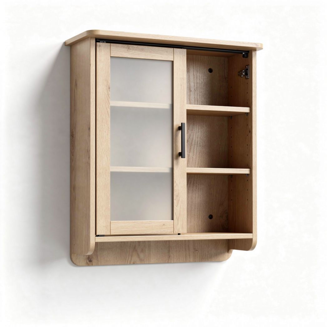 Wall-mounted wooden cabinet with glass doors and adjustable shelves 80 x 60 x 25cm