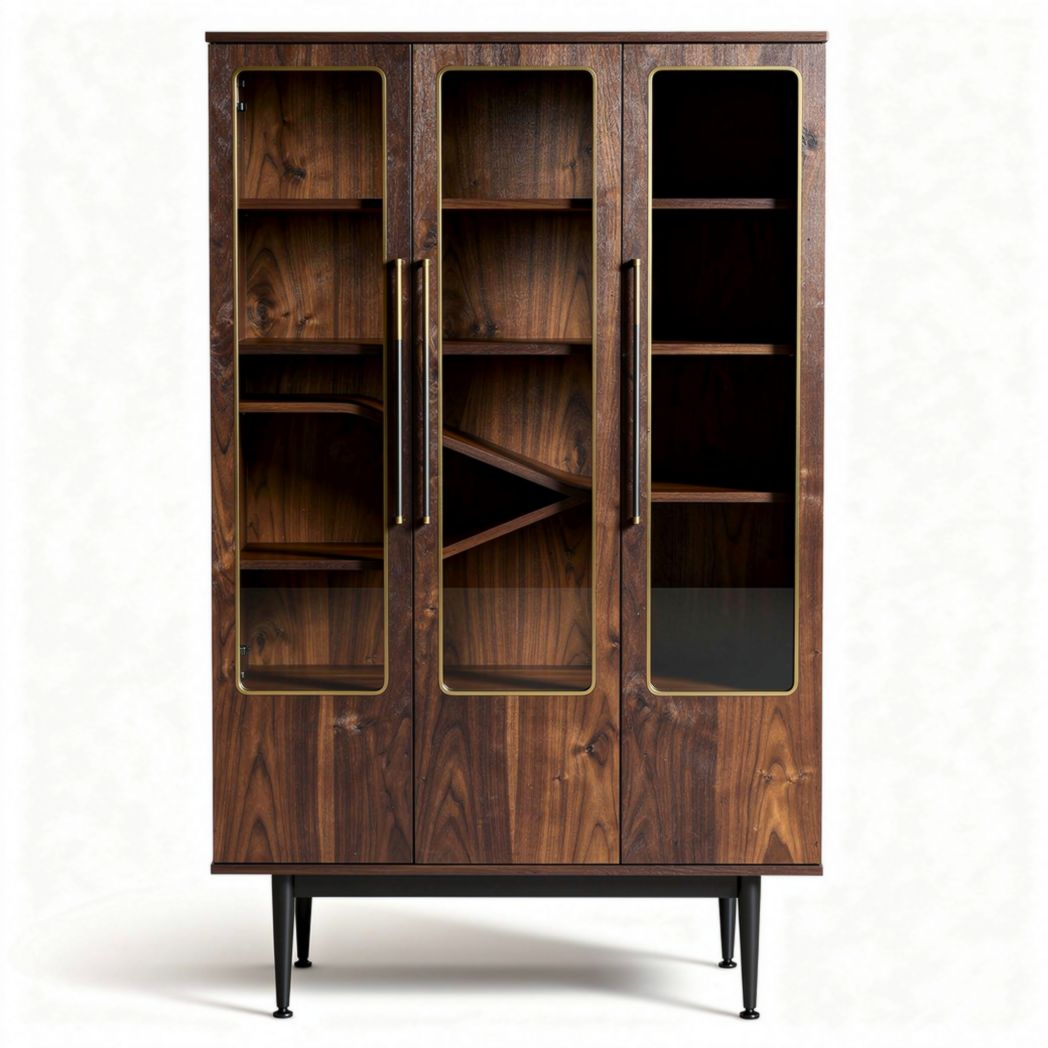 Wooden display cabinet with glass doors for living room storage 80 x 40 x 150cm