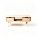 Wooden coffee table with two drawers and open shelf natural finish 120 x 60 x 40cm