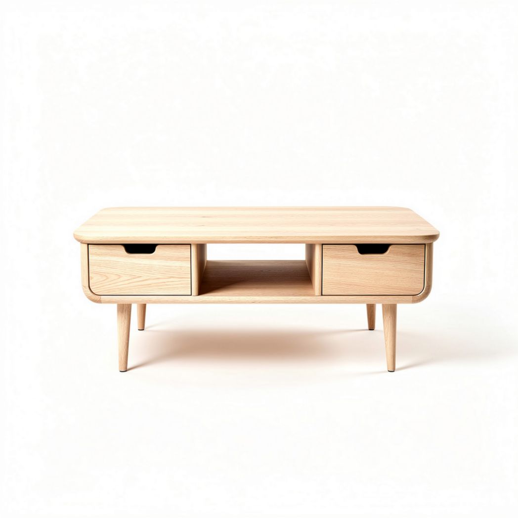 Wooden coffee table with two drawers and open shelf natural finish 120 x 60 x 40cm