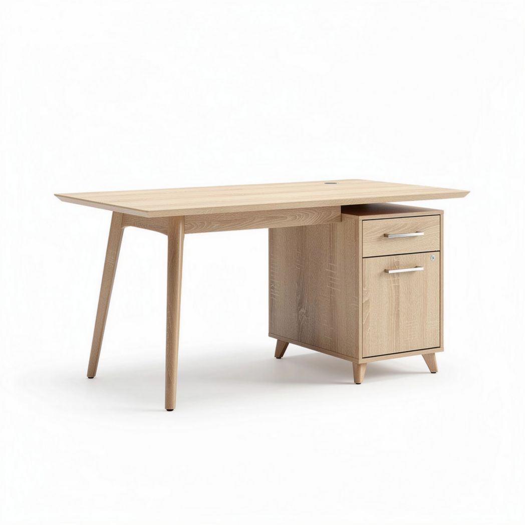 Wooden office desk with storage drawer 150 x 75 x 75cm in natural finish